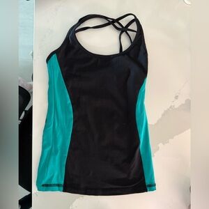 Body up Women's stretchy workout Black and Teal Strappy Top